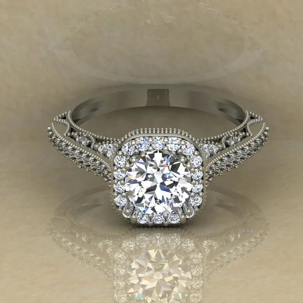 Round Cut Moissanite Halo Diamond Vintage Engagement Ring, Moissanite Wedding Ring, Silver Moissanite Diamond Women Ring, Proposal Gold Ring For Her