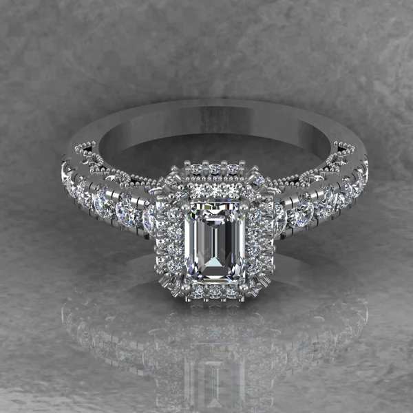 01_44660d54-7ab3-4d72-a631-8ec428d60ac3_600x600 Emerald Cut Moissanite Halo Diamond Vintage Engagement Ring, Moissanite Wedding Ring, Silver Moissanite Diamond Women Ring, Proposal Gold Ring For Her