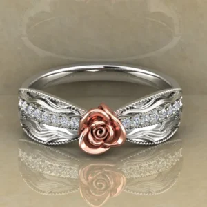 Round Moissanite Diamond Rose Shape Engagement Ring, Moissanite Diamond Engagement Ring, Sterling Silver Wedding Ring For Bridal, Solid Gold Anniversary Ring Gift For Her