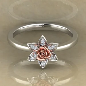 Round Moissanite Diamond Rose Shape Engagement Ring, Moissanite Diamond Engagement Ring, Sterling Silver Wedding Ring For Bridal, Solid Gold Anniversary Ring Gift For Her