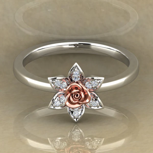 Round Moissanite Diamond Rose Shape Engagement Ring, Moissanite Diamond Engagement Ring, Sterling Silver Wedding Ring For Bridal, Solid Gold Anniversary Ring Gift For Her