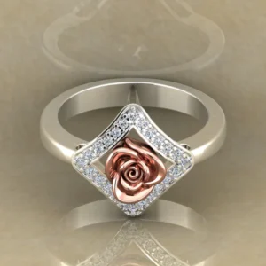 Round Moissanite Diamond Rose Shape Engagement Ring, Moissanite Diamond Engagement Ring, Sterling Silver Wedding Ring For Bridal, Solid Gold Anniversary Ring Gift For Her