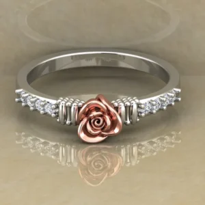 Round Moissanite Diamond Rose Shape Engagement Ring, Moissanite Diamond Engagement Ring, Sterling Silver Wedding Ring For Bridal, Solid Gold Anniversary Ring Gift For Her