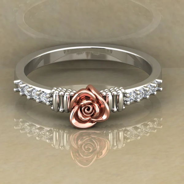 Round Moissanite Diamond Rose Shape Engagement Ring, Moissanite Diamond Engagement Ring, Sterling Silver Wedding Ring For Bridal, Solid Gold Anniversary Ring Gift For Her