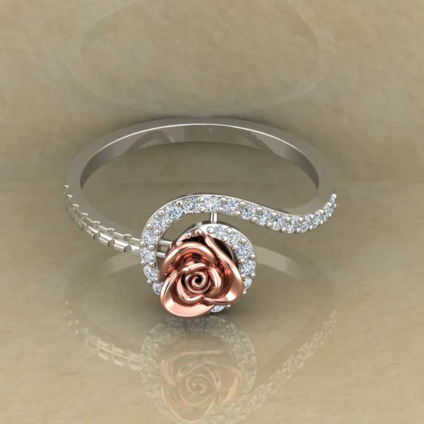 Round Moissanite Diamond Rose Shape Engagement Ring, Moissanite Diamond Engagement Ring, Sterling Silver Wedding Ring For Bridal, Solid Gold Anniversary Ring Gift For Her