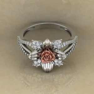 Round Moissanite Diamond Rose Shape Engagement Ring, Moissanite Diamond Engagement Ring, Sterling Silver Wedding Ring For Bridal, Solid Gold Anniversary Ring Gift For Her