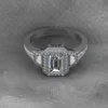 01_5c160381-9dc2-40ea-9bde-932bc00d4e77_600x600 Emerald Cut Moissanite Halo Diamond Vintage Engagement Ring, Moissanite Wedding Ring, Silver Moissanite Diamond Women Ring, Proposal Gold Ring For Her