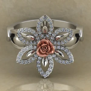 01_600x600 Round Moissanite Diamond Rose Shape Engagement Ring, Moissanite Diamond Engagement Ring, Sterling Silver Wedding Ring For Bridal, Solid Gold Anniversary Ring Gift For Her