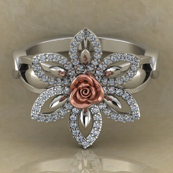 Round Moissanite Diamond Rose Shape Engagement Ring, Moissanite Diamond Engagement Ring, Sterling Silver Wedding Ring For Bridal, Solid Gold Anniversary Ring Gift For Her