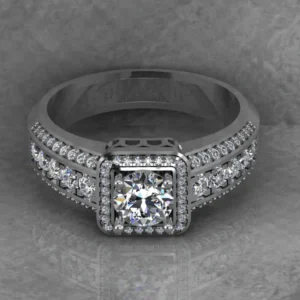 Round Moissanite Halo Diamond Vintage Engagement Ring, Moissanite Wedding Ring, Silver Moissanite Diamond Women Ring, Proposal Gold Ring For Her