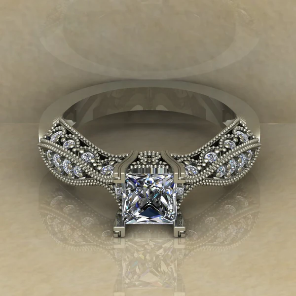 Princess Cut Moissanite Solitaire Diamond Vintage Engagement Ring, Moissanite Wedding Ring, Silver Moissanite Diamond Women Ring, Proposal Gold Ring For Her