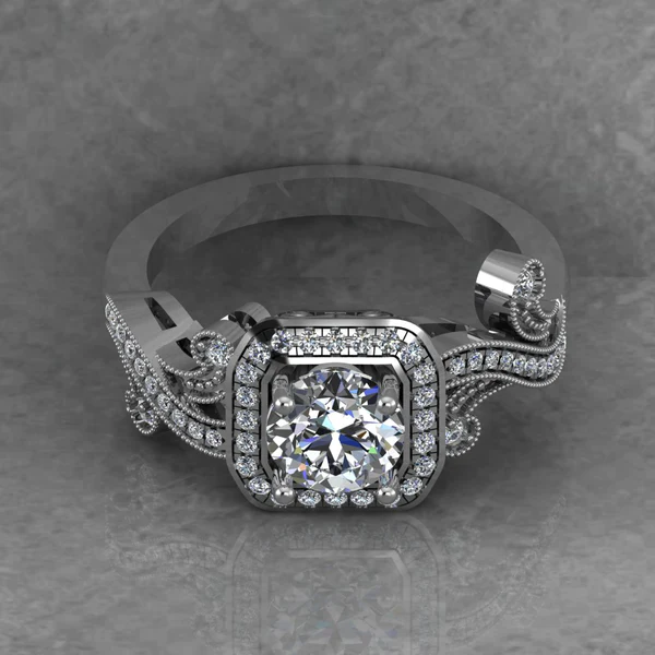 Round Moissanite Halo Diamond Vintage Engagement Ring, Moissanite Wedding Ring, Silver Moissanite Diamond Women Ring, Proposal Gold Ring For Her