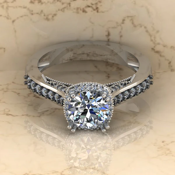 Round Moissanite Halo Diamond Vintage Engagement Ring, Moissanite Wedding Ring, Silver Moissanite Diamond Women Ring, Proposal Gold Ring For Her