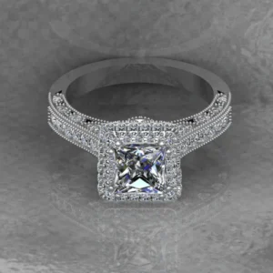 Princess Cut Moissanite Hidden Halo Diamond Vintage Engagement Ring, Moissanite Wedding Ring, Silver Moissanite Diamond Women Ring, Proposal Gold Ring For Her