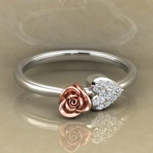 Round Moissanite Diamond Rose Shape Engagement Ring, Moissanite Diamond Engagement Ring, Sterling Silver Wedding Ring For Bridal, Solid Gold Anniversary Ring Gift For Her