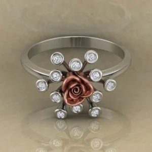 Round Moissanite Diamond Rose Shape Engagement Ring, Moissanite Diamond Engagement Ring, Sterling Silver Wedding Ring For Bridal, Solid Gold Anniversary Ring Gift For Her