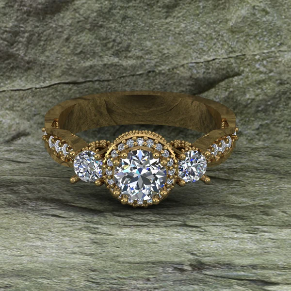 Round Cut Moissanite 3 Stone Hidden Halo Diamond Vintage Engagement Ring, Moissanite Wedding Ring, Silver Moissanite Diamond Women Ring, Proposal Gold Ring For Her