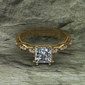 Princess Cut Moissanite Solitaire Diamond Vintage Engagement Ring, Moissanite Wedding Ring, Silver Moissanite Diamond Women Ring, Proposal Gold Ring For Her