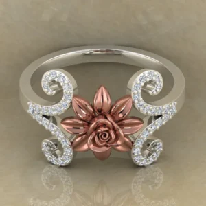 Round Moissanite Diamond Rose Shape Engagement Ring, Moissanite Diamond Engagement Ring, Sterling Silver Wedding Ring For Bridal, Solid Gold Anniversary Ring Gift For Her