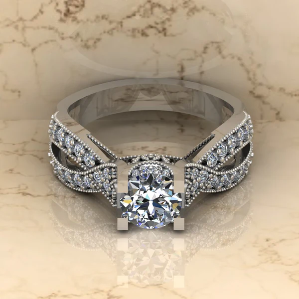 Round Moissanite Solitaire Diamond Vintage Engagement Ring, Moissanite Wedding Ring, Silver Moissanite Diamond Women Ring, Proposal Gold Ring For Her