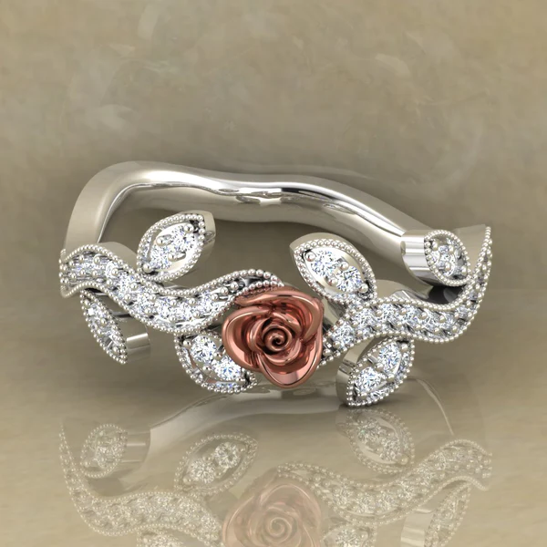 Round Moissanite Diamond Rose Shape Engagement Ring, Moissanite Diamond Engagement Ring, Sterling Silver Wedding Ring For Bridal, Solid Gold Anniversary Ring Gift For Her