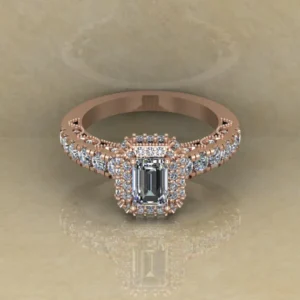 Emerald Cut Moissanite Halo Diamond Vintage Engagement Ring, Moissanite Wedding Ring, Silver Moissanite Diamond Women Ring, Proposal Gold Ring For Her