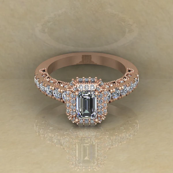 Emerald Cut Moissanite Halo Diamond Vintage Engagement Ring, Moissanite Wedding Ring, Silver Moissanite Diamond Women Ring, Proposal Gold Ring For Her