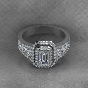 Emerald Cut Moissanite Double Halo Diamond Vintage Engagement Ring, Moissanite Wedding Ring, Silver Moissanite Diamond Women Ring, Proposal Gold Ring For Her