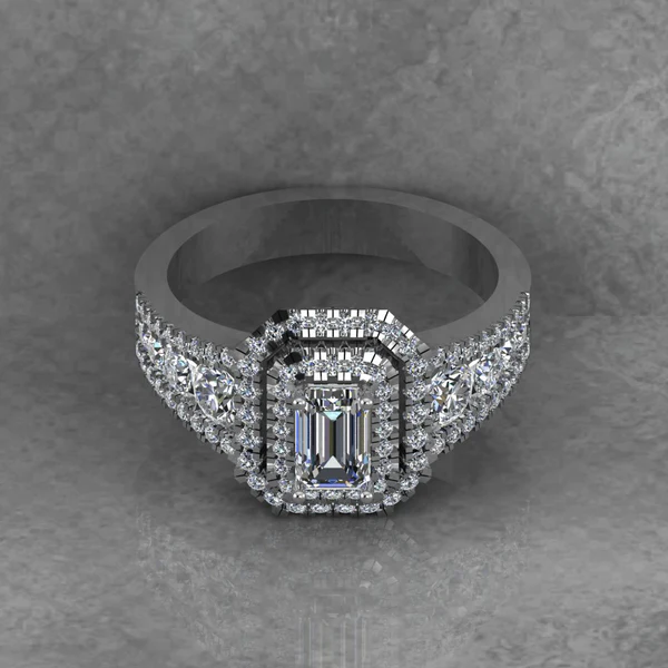 01_a1759c60-2960-4093-a088-8f02bc06e31a_600x600 Emerald Cut Moissanite Double Halo Diamond Vintage Engagement Ring, Moissanite Wedding Ring, Silver Moissanite Diamond Women Ring, Proposal Gold Ring For Her