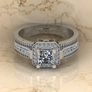 01_a5904ec9-58c0-41ac-9971-9274c01f0c88_600x600 Princess Moissanite Halo Diamond Vintage Engagement Ring, Moissanite Wedding Ring, Silver Moissanite Diamond Women Ring, Proposal Gold Ring For Her