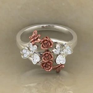 Round Moissanite Diamond Rose Shape Engagement Ring, Moissanite Diamond Engagement Ring, Sterling Silver Wedding Ring For Bridal, Solid Gold Anniversary Ring Gift For Her