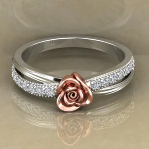 Round Moissanite Diamond Rose Shape Engagement Ring, Moissanite Diamond Engagement Ring, Sterling Silver Wedding Ring For Bridal, Solid Gold Anniversary Ring Gift For Her