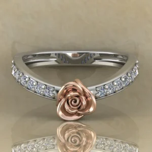 Round Moissanite Diamond Rose Shape Engagement Ring, Moissanite Diamond Engagement Ring, Sterling Silver Wedding Ring For Bridal, Solid Gold Anniversary Ring Gift For Her