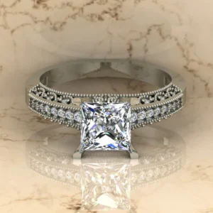 01_c3b2cf27-4eb5-46f1-b81a-8f11ceb28ada_600x600 Princess Moissanite Solitaire Diamond Vintage Engagement Ring, Moissanite Wedding Ring, Silver Moissanite Diamond Women Ring, Proposal Gold Ring For Her