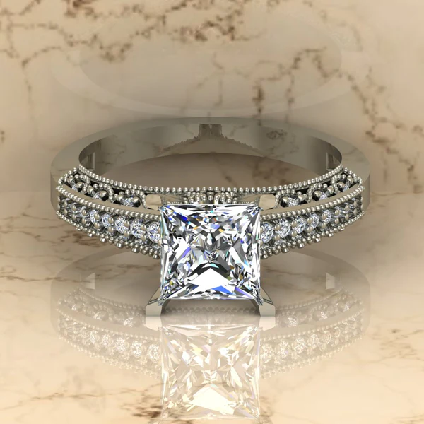 Princess Moissanite Solitaire Diamond Vintage Engagement Ring, Moissanite Wedding Ring, Silver Moissanite Diamond Women Ring, Proposal Gold Ring For Her