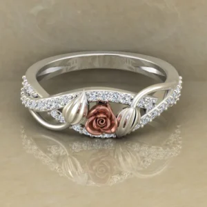 Round Moissanite Diamond Rose Shape Engagement Ring, Moissanite Diamond Engagement Ring, Sterling Silver Wedding Ring For Bridal, Solid Gold Anniversary Ring Gift For Her