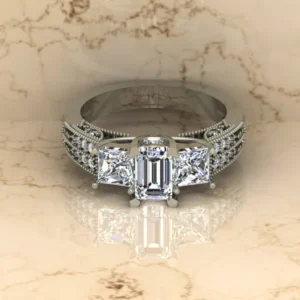 01_d134a198-08f6-43c2-a91b-ec70466cd6d3_600x600 Emerald & Princess Moissanite 3 Stone Solitaire Diamond Vintage Engagement Ring, Moissanite Wedding Ring, Silver Moissanite Diamond Women Ring, Proposal Gold Ring For Her