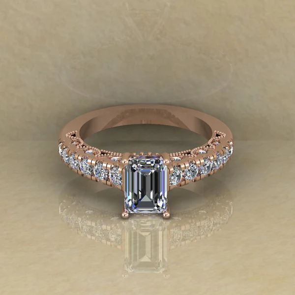 Emerald Cut Moissanite Solitaire Diamond Vintage Engagement Ring, Moissanite Wedding Ring, Silver Moissanite Diamond Women Ring, Proposal Gold Ring For Her