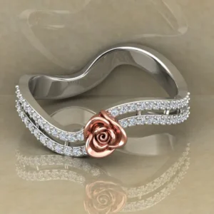 Round Moissanite Diamond Rose Shape Engagement Ring, Moissanite Diamond Engagement Ring, Sterling Silver Wedding Ring For Bridal, Solid Gold Anniversary Ring Gift For Her