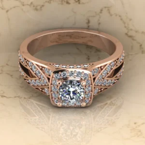 Round Cut Moissanite Halo Diamond Vintage Engagement Ring, Moissanite Wedding Ring, Silver Moissanite Diamond Women Ring, Proposal Gold Ring For Her