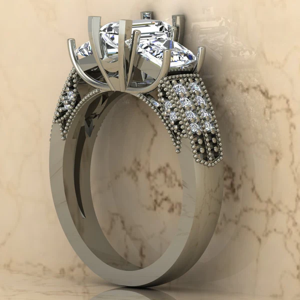 02_16c5046c-4bc6-49c0-beb7-4ba231182bc1_600x600 Emerald & Princess Moissanite 3 Stone Solitaire Diamond Vintage Engagement Ring, Moissanite Wedding Ring, Silver Moissanite Diamond Women Ring, Proposal Gold Ring For Her