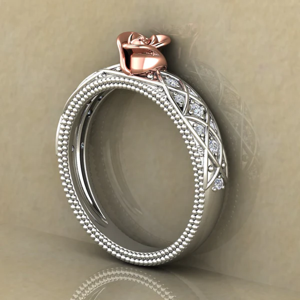 Round Moissanite Diamond Rose Shape Engagement Ring, Moissanite Diamond Engagement Ring, Sterling Silver Wedding Ring For Bridal, Solid Gold Anniversary Ring Gift For Her