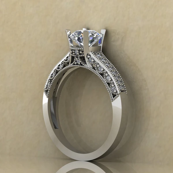 Round Cut Moissanite Solitaire Diamond Vintage Engagement Ring, Moissanite Wedding Ring, Silver Moissanite Diamond Women Ring, Proposal Gold Ring For Her