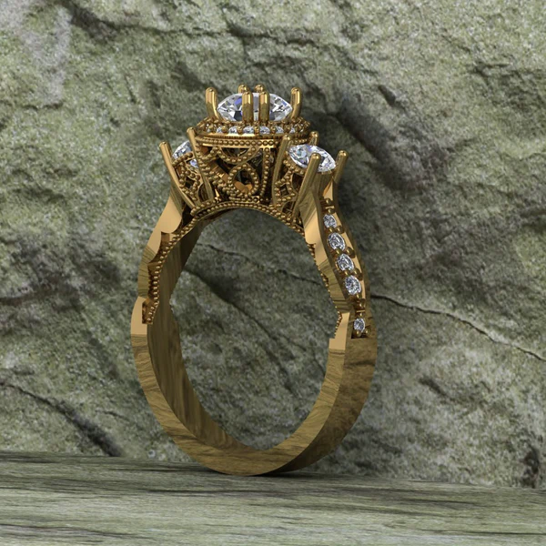 Round Cut Moissanite 3 Stone Hidden Halo Diamond Vintage Engagement Ring, Moissanite Wedding Ring, Silver Moissanite Diamond Women Ring, Proposal Gold Ring For Her