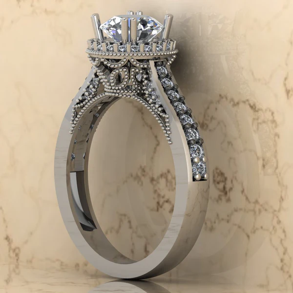 02_42eadd9f-014e-489a-8889-75fa89f6e124_600x600 Round Moissanite Halo Diamond Vintage Engagement Ring, Moissanite Wedding Ring, Silver Moissanite Diamond Women Ring, Proposal Gold Ring For Her