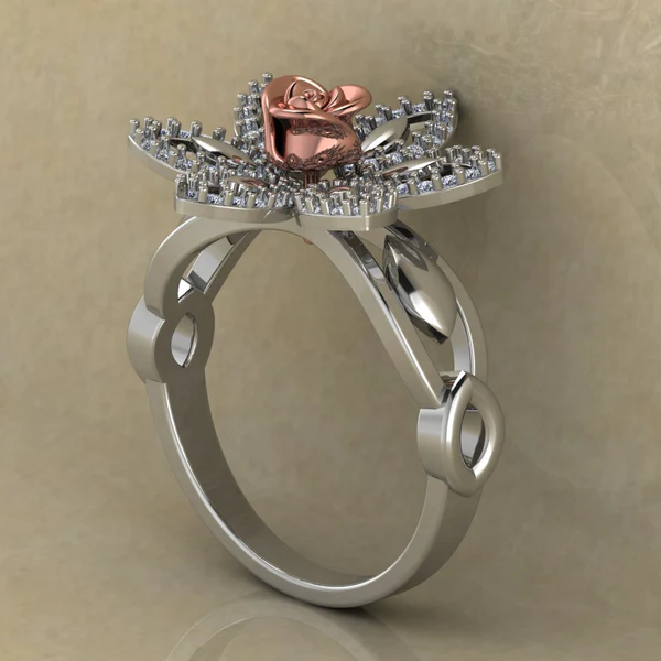 Round Moissanite Diamond Rose Shape Engagement Ring, Moissanite Diamond Engagement Ring, Sterling Silver Wedding Ring For Bridal, Solid Gold Anniversary Ring Gift For Her