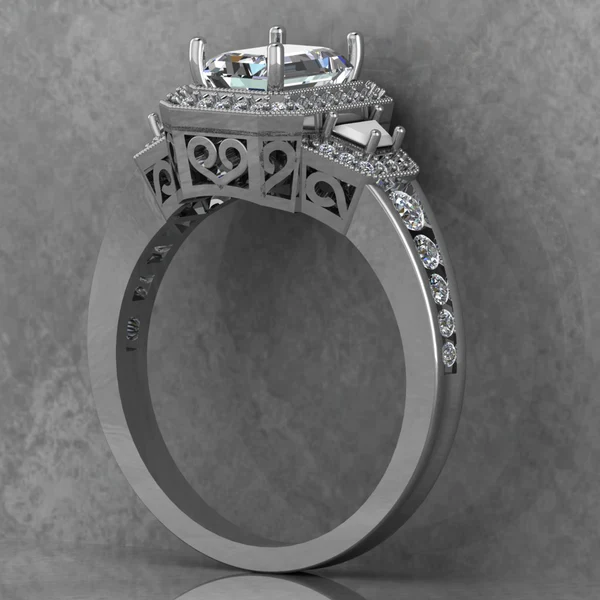 02_69146f22-5145-43cc-8b47-d5fedb72daa9_600x600 Emerald Cut Moissanite Halo Diamond Vintage Engagement Ring, Moissanite Wedding Ring, Silver Moissanite Diamond Women Ring, Proposal Gold Ring For Her