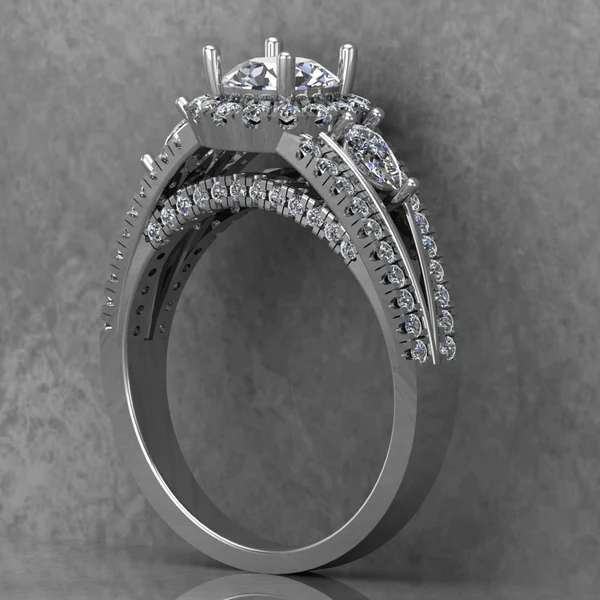 Round & Pear Moissanite Halo Diamond Vintage Engagement Ring, Moissanite Wedding Ring, Silver Moissanite Diamond Women Ring, Proposal Gold Ring For Her