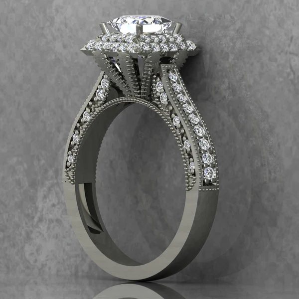 02_6f5b1393-b632-48fe-a6bb-3d5f30c161e6_600x600 Princess Cut Moissanite Double Halo Diamond Vintage Engagement Ring, Moissanite Wedding Ring, Silver Moissanite Diamond Women Ring, Proposal Gold Ring For Her