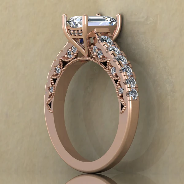 Emerald Cut Moissanite Solitaire Diamond Vintage Engagement Ring, Moissanite Wedding Ring, Silver Moissanite Diamond Women Ring, Proposal Gold Ring For Her